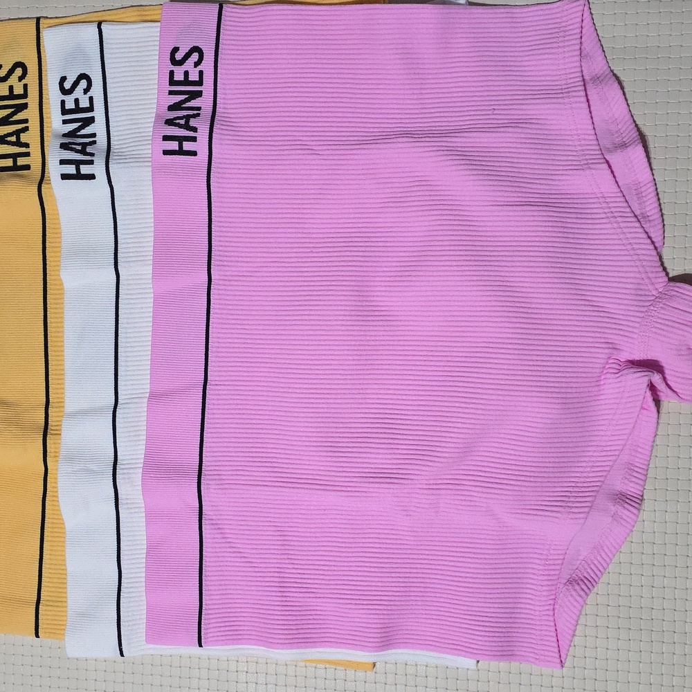 3 NWT Hanes‎ Women's Ribbed Boxer Briefs in Pink, White, and Yellow 2XL